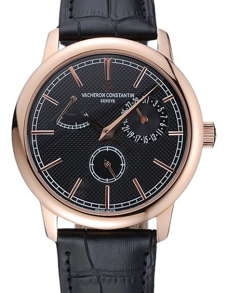 Vacheron Constantin Patrimony Power Reserve Black Dial Rose Gold Case Black Leather Bracelet  1454265