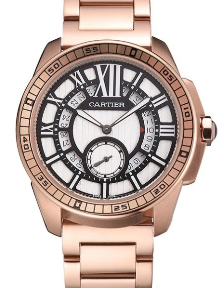 Cartier Calibre De Cartier Small Seconds Black And White Dial Rose Gold Case And Bracelet