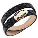 Bvlgari Serpenti Black Leather Gold Hardware Bracelet 700523