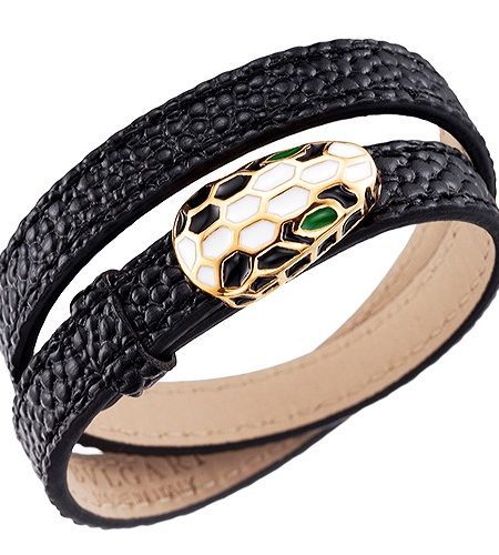 Bvlgari Serpenti Black Leather Gold Hardware Bracelet 700523