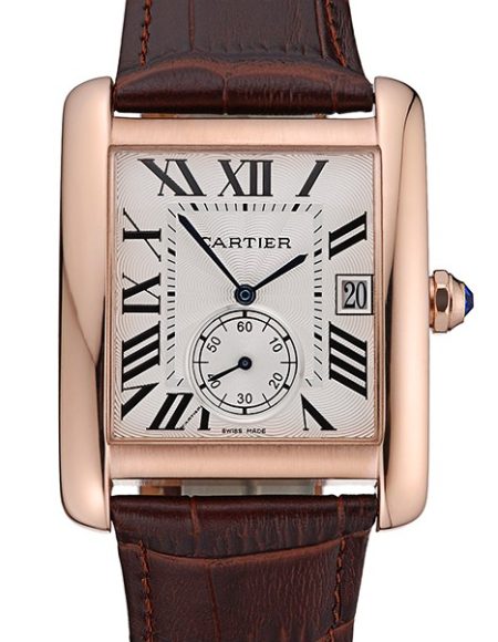 Cartier Tank MC White Dial Gold Case Brown Leather Strap  622578