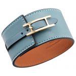 Hermes Hapi Wide Blue Leather Gold Hardware Bracelet 700602