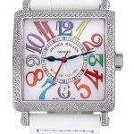 Franck Muller Master Square Color Dreams Diamonds Case White Leather Band  622356