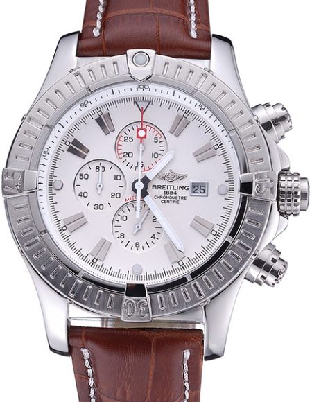 Breitling Chronomat Evolution White Dial Brown Leather Bracelet  622517