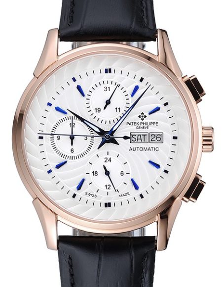 Patek Philippe Grand Complications White Dial Gold Case Black Leather Bracelet  1454240