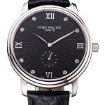 Patek Philippe Calatrava Dark Gray Dial Stainless Steel Case Black Leather Strap