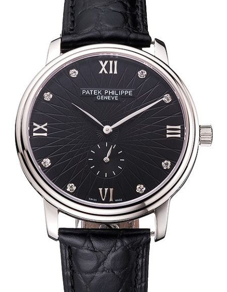 Patek Philippe Calatrava Dark Gray Dial Stainless Steel Case Black Leather Strap