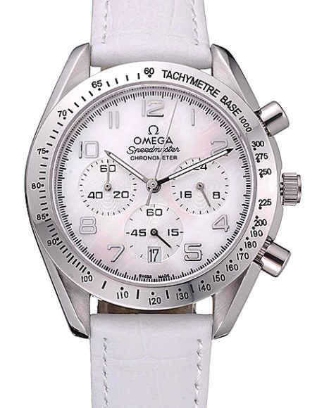 Omega Speedmaster Chronograph White Dial White Leather Bracelet  622452