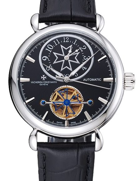 Vacheron Constantin Traditionnelle Tourbillon Black Dial Silver Case Black Leather Bracelet 1454063