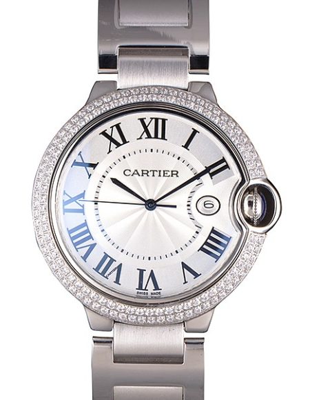 Cartier Ballon Bleu 44mm White Dial Diamonds Stainless Steel Case And Bracelet