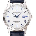 Vacheron Constantin Patrimony Chronometre Royal White Dial Stainless Steel Case Blue Leather Strap
