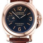 Panerai Luminor Marina 8 Days Black Dial Rose Gold Case Brown Leather Strap