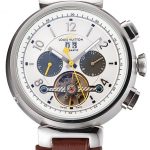 Louis Vuitton Tambour LV277 Tourbillon White Dial Stainless Steel Case Brown Leather Strap