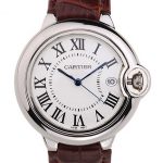 Cartier Ballon Bleu 42mm White Dial Stainless Steel Case Brown Leather Bracelet