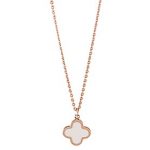 Van Cleef Replica White Ceramic Centered Gold Rimmed Flower Pendant Fine Chain Necklace