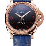 Panerai Radiomir Black Dial Diamond Bezel Rose Gold Case Blue Leather Strap 1453800