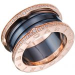 Bvlgari B.zero1 4-band Black Ceramic center diamond rose gold ring 700840