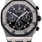 Swiss Audemars Piguet Royal Oak Chronometer Black Dial Diamond Bezel Stainless Steel Case Black Rubber Strap  622867