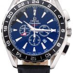 Omega Seamaster Aqua Terra Chrono GMT Black Dial Black Leather Bracelet  622535