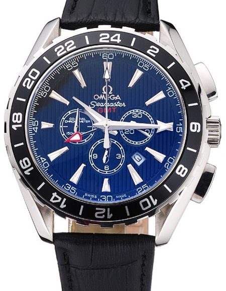 Omega Seamaster Aqua Terra Chrono GMT Black Dial Black Leather Bracelet  622535