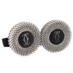 Cartier Double C Logo Rose Decor Silver Cufflinks 700679