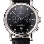 Omega Seamaster Vintage Chronograph Black Dial Diamond Hour Marks Stainless Steel Case Black Leather Strap