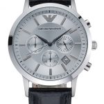 Emporio Armani Classic Chronograph Silver Dial Black Leather Bracelet  622339