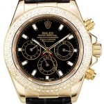 Rolex Daytona Gold Case Crystal Studded Bezel Black Dial