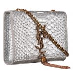 Saint Laurent Kate Monogram Tassel Python Leather Gold Hardware Silver Mini Bag 18926858