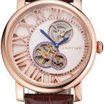 Cartier Rotonde De Cartier Flying Tourbillon White Dial Rose Gold Numerals Rose Gold Case Brown Leather Strap