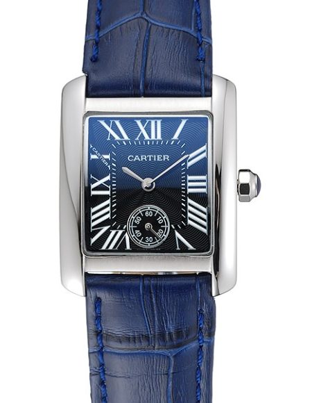 Cartier Tank MC Stainless Steel Case Blue Dial Blue Leather Strap   622178