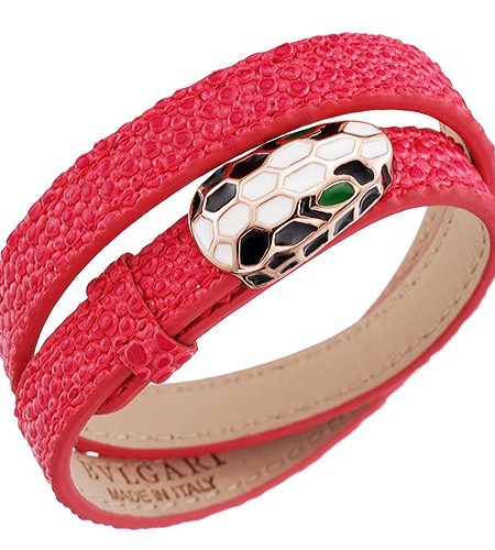 Bvlgari Serpenti Magenta Leather Rose Gold Hardware Bracelet 700531