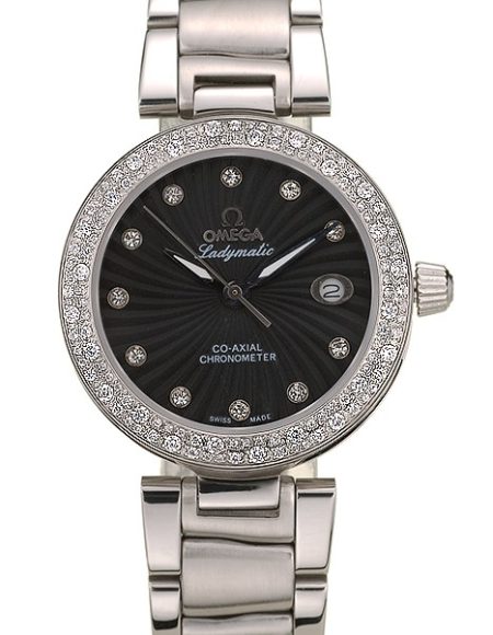 Omega DeVille Ladymatic iamond Plated Bezel Black Dial
