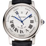 Swiss Cartier Rotonde Annual Calendar White Dial Stainless Steel Case Black Leather Strap