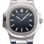 Patek Philippe Nautilus Blue Dial Brushed Stainless Steel Case Blue Leather Strap