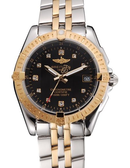 Breitling Colt Lady Black Dial Diamond Hour Marks Gold Bezel Stainless Steel Case Two Tone Bracelet