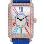 Franck Muller Long Island Classic White Dial Diamonds Case Blue Leather Band  622376
