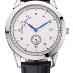 Vacheron Constantin Traditionnelle White Ship Dial Stainless Steel Case Black Leather Strap
