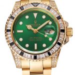 Swiss Rolex GMT Master II Green Dial Stone Set Bezel Gold Case And Bracelet  1453748