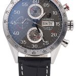 Tag Heuer Swiss Carrera Tachymeter Bezel Black Leather Strap Checkered Brown Dial