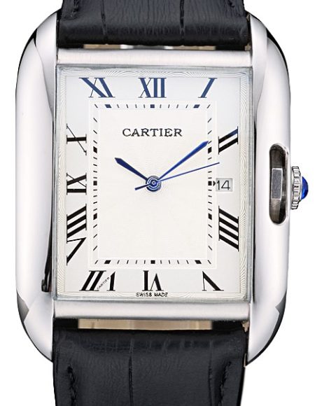 Cartier Tank Anglaise 36mm White Dial Stainless Steel Case Black Leather Bracelet