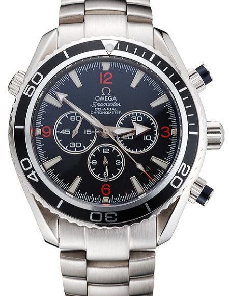 Swiss Omega Seamaster Chronograph Black Dial Black Bezel Stainless Steel Case And Bracelet