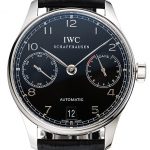 Swiss IWC Portuguese Black Dial Silver Case Black Leather Bracelet 1453903