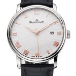Blancpain Villeret Ultra Slim White Groved Dial Gold Numerals Stainless Steel Case Black Leather Strap