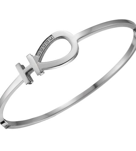 Hermes Diamond Encrusted Horseshoe Silver Bracelet 700613