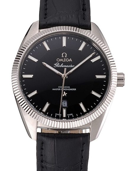 Omega Globemaster Black Dial Stainless Steel Case Black Leather Strap