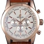 Breitling Transocean White Dial Brown Leather Strap Rose Gold Bezel