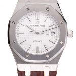 Swiss Audemars Piguet Royal Oak White Dial Stainless Steel Case Brown Leather Strap