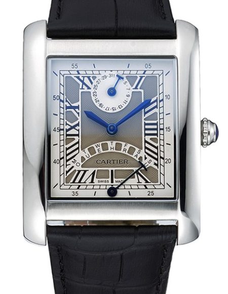 Cartier Tank White Dial Stainless Steel Case Black Leather Strap  622761