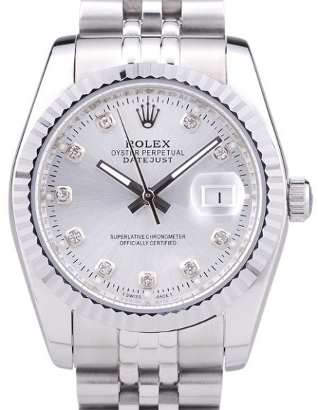 Rolex Datejust Silver Dial Diamonds Ribbed Bezel 7455